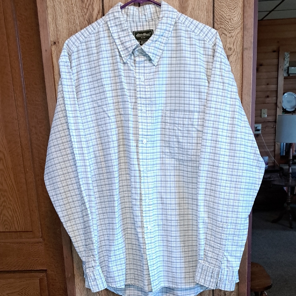Classic Plaid Men's Shirt Size Tall XL, Eddie Bauer Blues and Brown Plaid